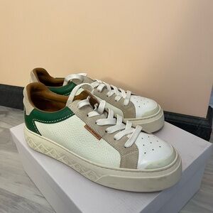 Men's White & Green Leather Casual Sneakers
